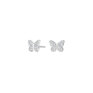 Rhod. Silber Ohrstecker Schmetterling m/ weiß cz