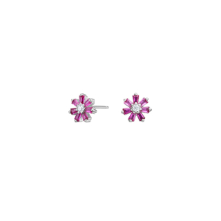 Rhod. Silber Ohrstecker Blume m/ rot cz