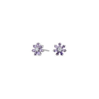 Rhod. Silber Ohrstecker Blume m/ lila cz