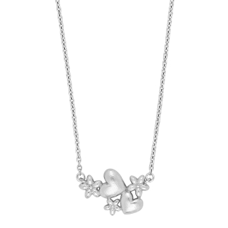 Rhod. Silber Halskette m. Blumen und Herzen