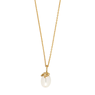 8kt. Gold Anhänger m/Süßw. Perle+silver chain