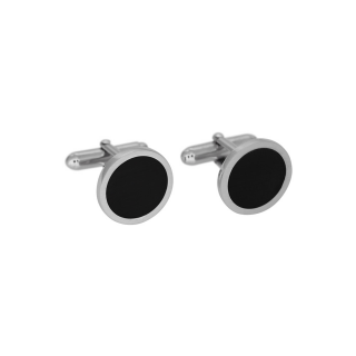 Rhd. Silber Manschettenknöpfe 15 mm m. schwarz