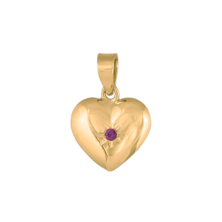 14kt. Goldherz m/synt. Rubin 11mm