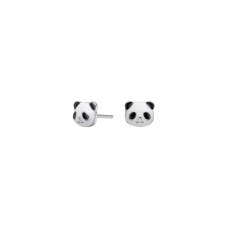 Rhod. Silber Ohrstecker Panda  m/ Emaille