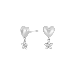 Rhodinert Silber Ohrstecker mit Herz/Blume