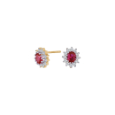 8kt. goldohrringe Rosette m/synth. Rubin und cz