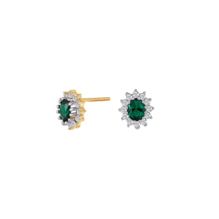 8kt. goldohrringe Rosette m/synth. Smaragd und cz