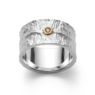 925/- Ring, Teil vg., rho. seidenmatt, 0,03ct W-SI