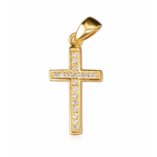 Anhänger Kreuz vergoldet mit Zirkonia - 925 Silber vergoldet
