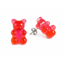 MY BÄR Acryl- Ohrstecker - rot klar - Stecker Edelstahl