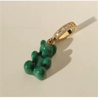 MY BÄR Acryl- Anhänger - dunkelgrün, Öse edelstahl vergoldet mit Zirkonia