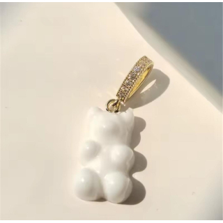 MY BÄR Acryl- Anhänger - weiß, Öse edelstahl vergoldet mit Zirkonia