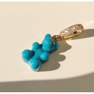 MY BÄR Acryl- Anhänger - hellblau, Öse edelstahl vergoldet mit Zirkonia