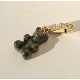 MY BÄR Acryl- Anhänger - olivegrün, Öse edelstahl vergoldet mit Zirkonia