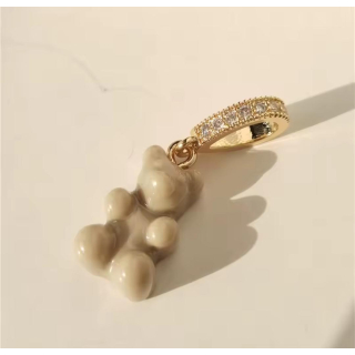 MY BÄR Acryl- Anhänger - beige, Öse edelstahl vergoldet mit Zirkonia