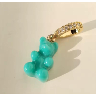 MY BÄR Acryl- Anhänger - leuchtendes blau- grün, Öse edelstahl vergoldet mit Zirkonia