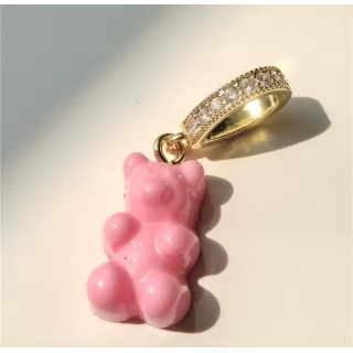 MY BÄR Acryl- Anhänger - rosa matt, Öse edelstahl vergoldet mit Zirkonia