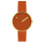 PICTO Armbanduhr mit rotierender Uhrscheibe und tangerinorangefarbener Lederarmband. Der Durchmesser des Zifferblatts beträgt 34 mm.