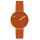 PICTO Armbanduhr mit rotierender Uhrscheibe und tangerinorangefarbener Lederarmband. Der Durchmesser des Zifferblatts beträgt 34 mm.