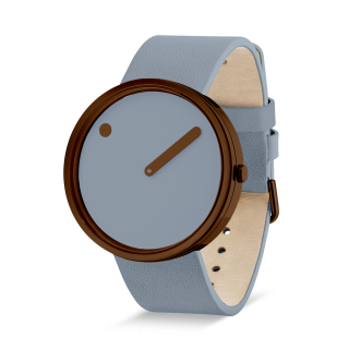 PICTO Armbanduhr mit rotierender Uhrscheibe und Arctic Mist Lederarmband. Der Durchmesser des Zifferblatts beträgt 40 mm.