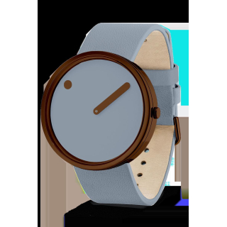 PICTO Armbanduhr mit rotierender Uhrscheibe und Arctic Mist Lederarmband. Der Durchmesser des Zifferblatts beträgt 40 mm.