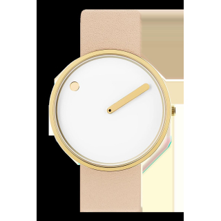 PICTO Armbanduhr mit einem drehbaren Zifferblatt und einem nudefarbenen Lederarmband. Das Zifferblatt dieser Uhr ist 40 mm groß.