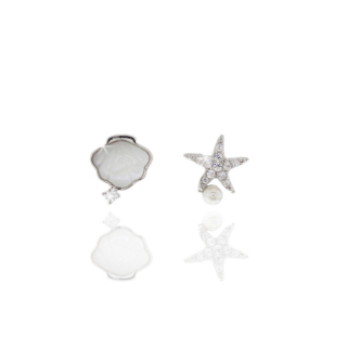 Ohrstecker 925/- Silber, rhodiniert, Zirkonia weiß, Muschel, Seestern