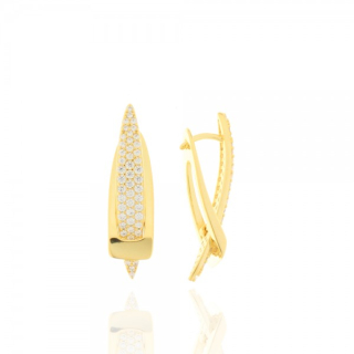 Creole, 925/- Silber, 14k vergoldet, Zirkonia, matt/poliert, länglich 2,5 cm