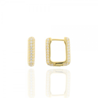 Creole, 925/- Silber, 14k vergoldet, Zirkonia, weiß, 11 x 10 mm
