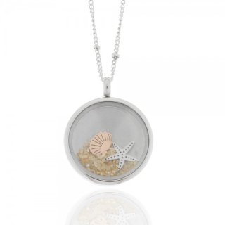 Collier, Edelstahl, Seestern/Muschel, Sand, rosévergoldet, 23mm Durchmesser, 41 + 5 cm