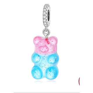 MY BÄR Acryl- Anhänger - pink / blau klar, Öse 925 Silber mit Zirkonia