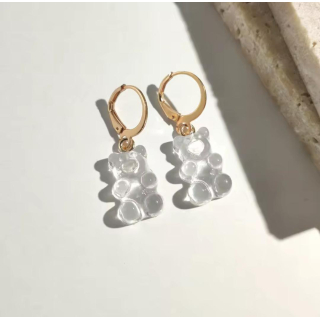 MY BÄR Acryl- Ohrhänger - weiß klar - Messing vergoldet
