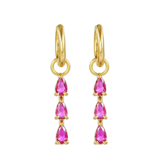 Ohrhänger MY EAR mit 3 pinken Zirkonia länglich edelstahl 18 K vergoldet