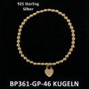 Armband Kugel silber vergoldet mit Herz-Anhänger  -...