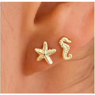 Ohrstecker MY EAR Seepferdchen und Seepferdchen vergoldet - Zink vergoldet