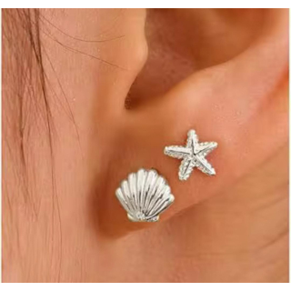 Ohrstecker MY EAR Seestern und Muschel silber - Zink versilbert