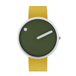 PICTO 40 mm Armbanduhr mit drehbarem Zifferblatt Fresh Olive und Canary Yellow Armband aus Leder