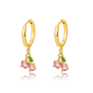 Ohrhänger MY EAR mit pink Zirkonia ( Pink Cherry ) edelstahl 18 K vergoldet