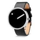 PICTO-Armbanduhr mit drehbarem Zifferblatt und schwarzem Lederarmband mit polierter Stahlschließe