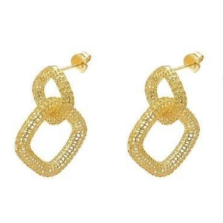 Basket Ohrring "2 Ringe quadratsich" - 925 Silber vergoldet