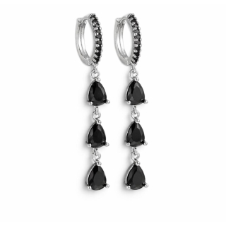 Ohrhänger MY EAR mit 3 schwarzen Zirkonia länglich edelstahl versilbert