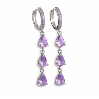 Ohrhänger MY EAR mit 3 violetten Zirkonia länglich edelstahl versilbert