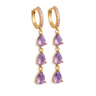 Ohrhänger MY EAR mit 3 violetten Zirkonia länglich edelstahl vergoldet