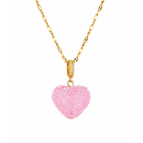 Kette mit 1 Herz rosa  vergoldetr - Edelstahl 14 K vergoldet