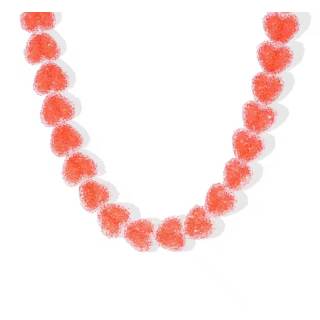 Kette mit vielen Herzen rot -  Edelstahl vergoldet