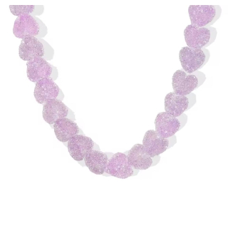 Kette mit vielen Herzen lila -  Edelstahl vergoldet