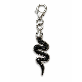 Charm / Anhänger Schlange schwarz Zirkonia mit Karabiner - 925 Silber