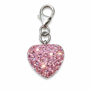 Charm / Anhänger Herz Kristall rosa mit Karabiner - 925 Silber