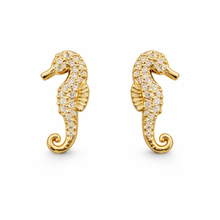 Ohrstecker Seepferdchen vergoldet mit Zirkonia - 925 Silber vergoldet