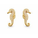 Ohrstecker Seepferdchen vergoldet mit Zirkonia - 925...